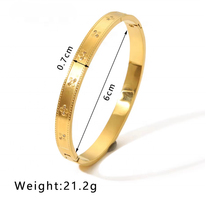 Stainless Steel Gold Four Leaf Clover Bracelet Woman Gold Plated Jewelry Bangle
