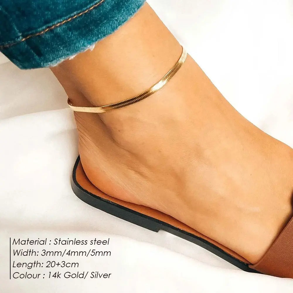 Snake Chain Anklet Gold Plated Stainless Steel