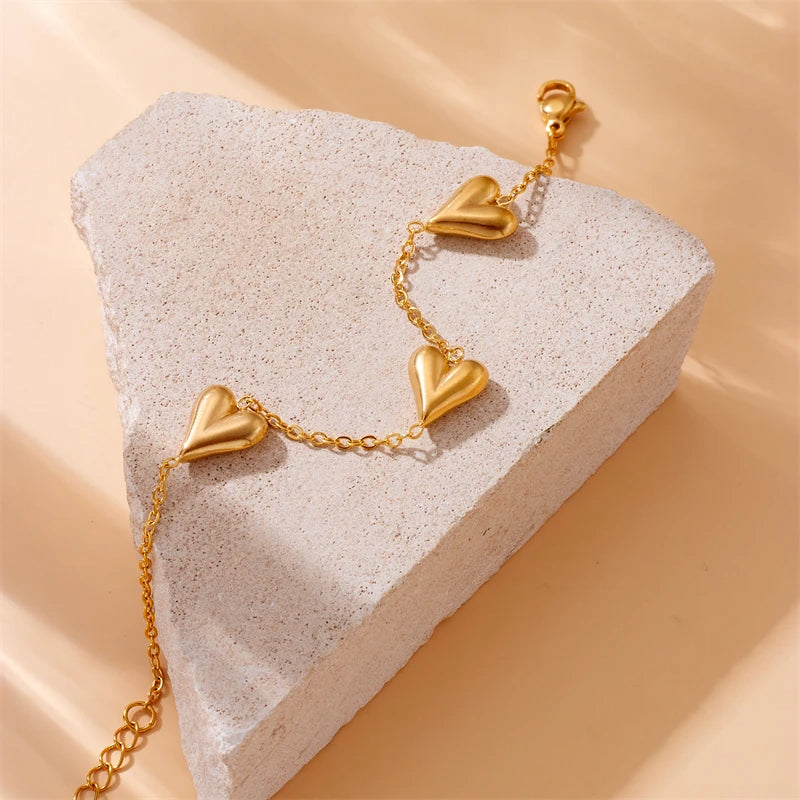 Stainless Steel Vintage Golden Heart Bracelet For Women