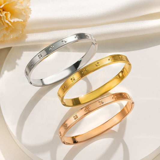 Stainless Steel Gold Four Leaf Clover Bracelet Woman Gold Plated Jewelry Bangle