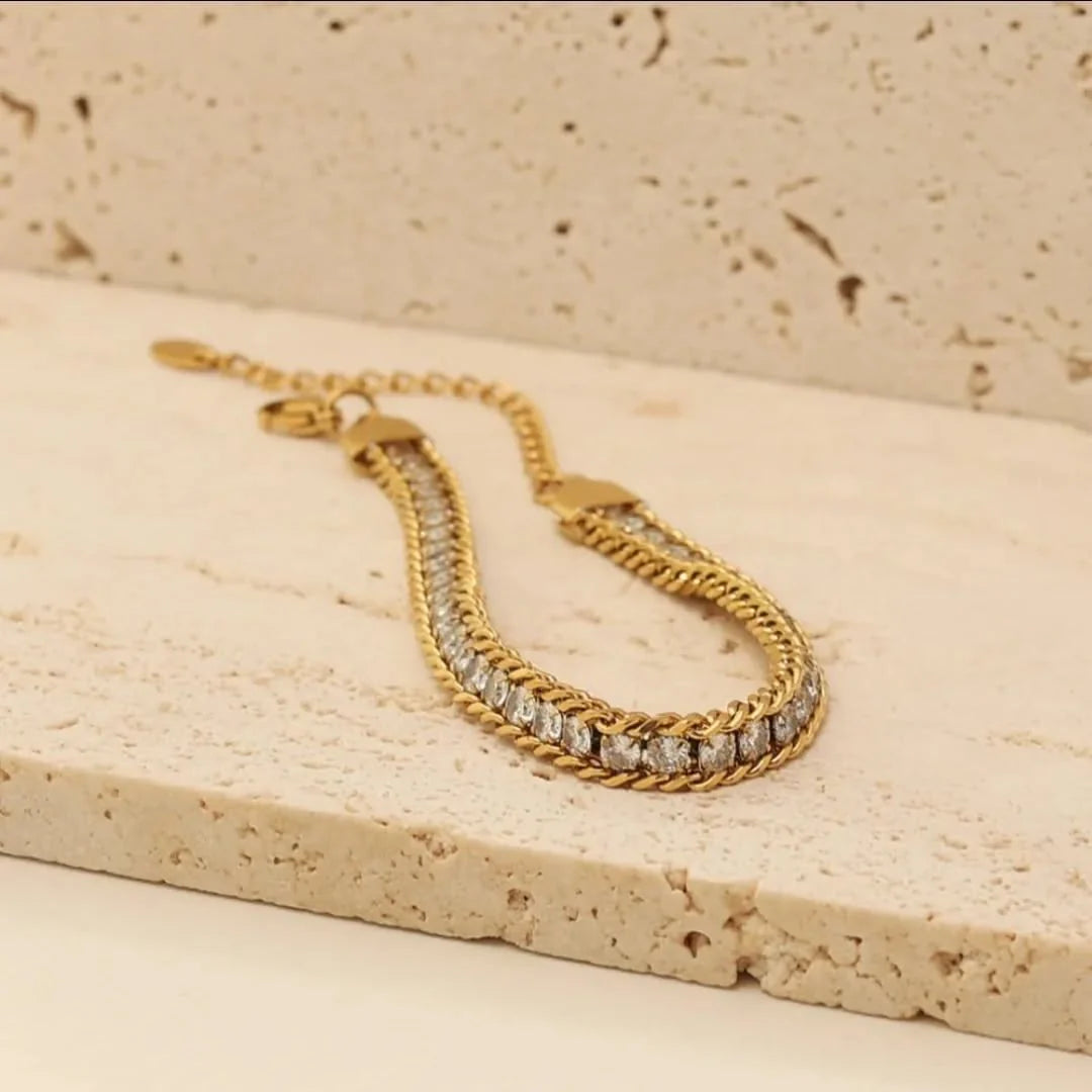 Zircon Braid Chain Bracelet- 18K Gold plated