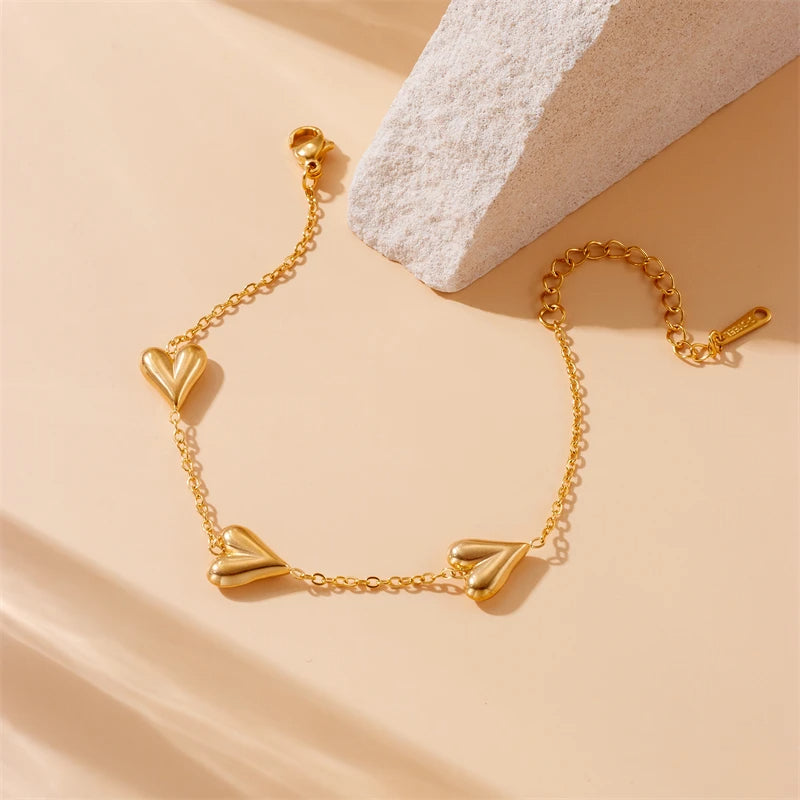 Stainless Steel Vintage Golden Heart Bracelet For Women
