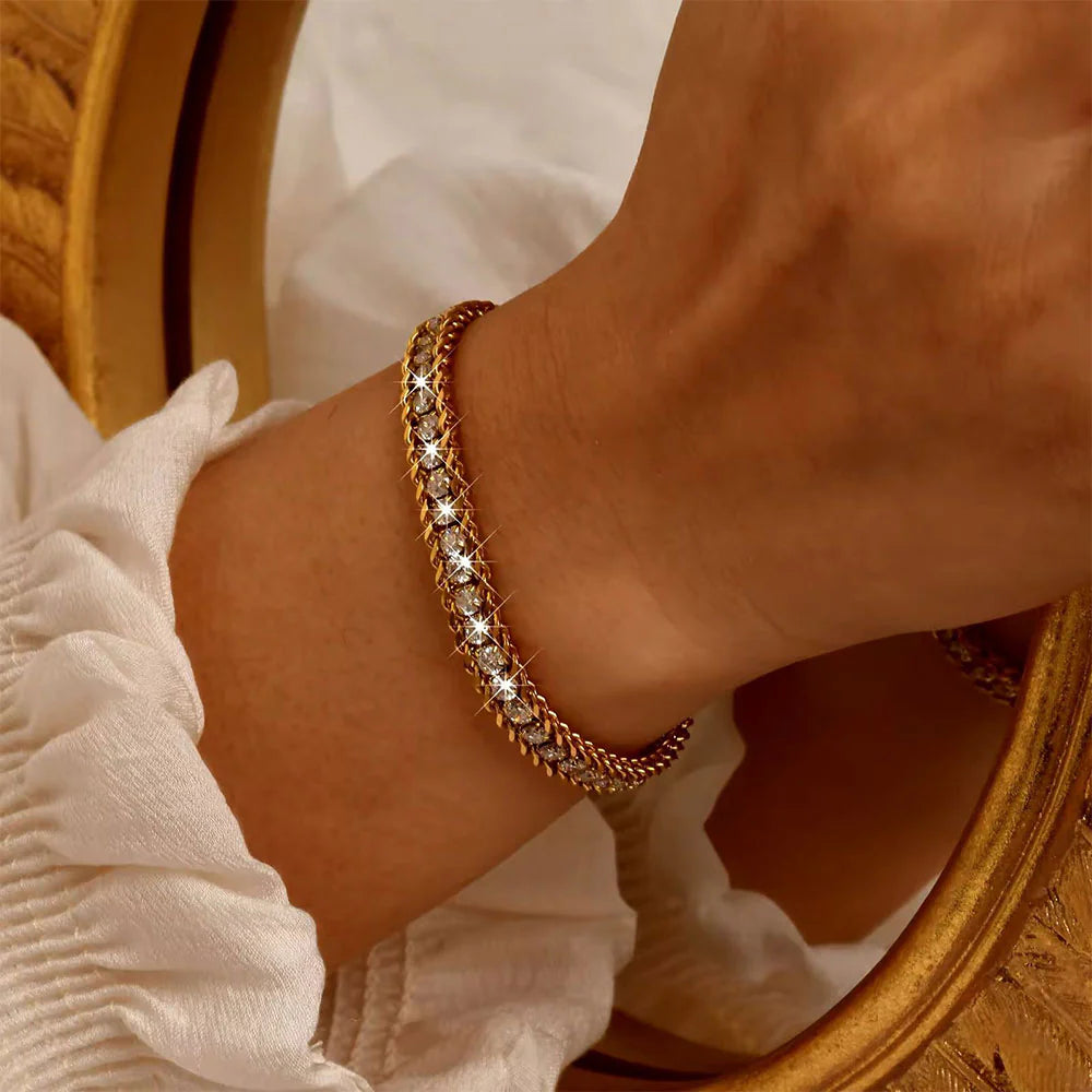 Zircon Braid Chain Bracelet- 18K Gold plated