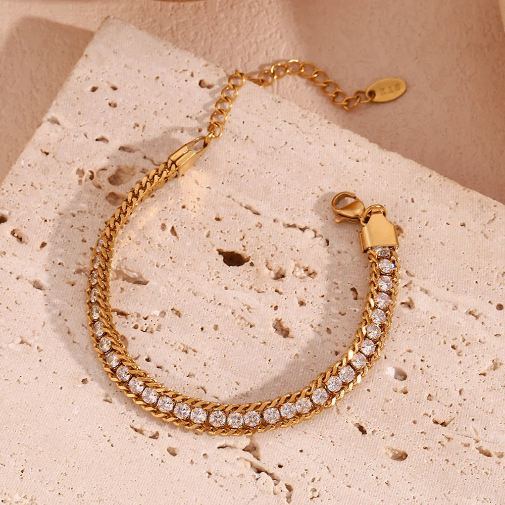 Zircon Braid Chain Bracelet- 18K Gold plated
