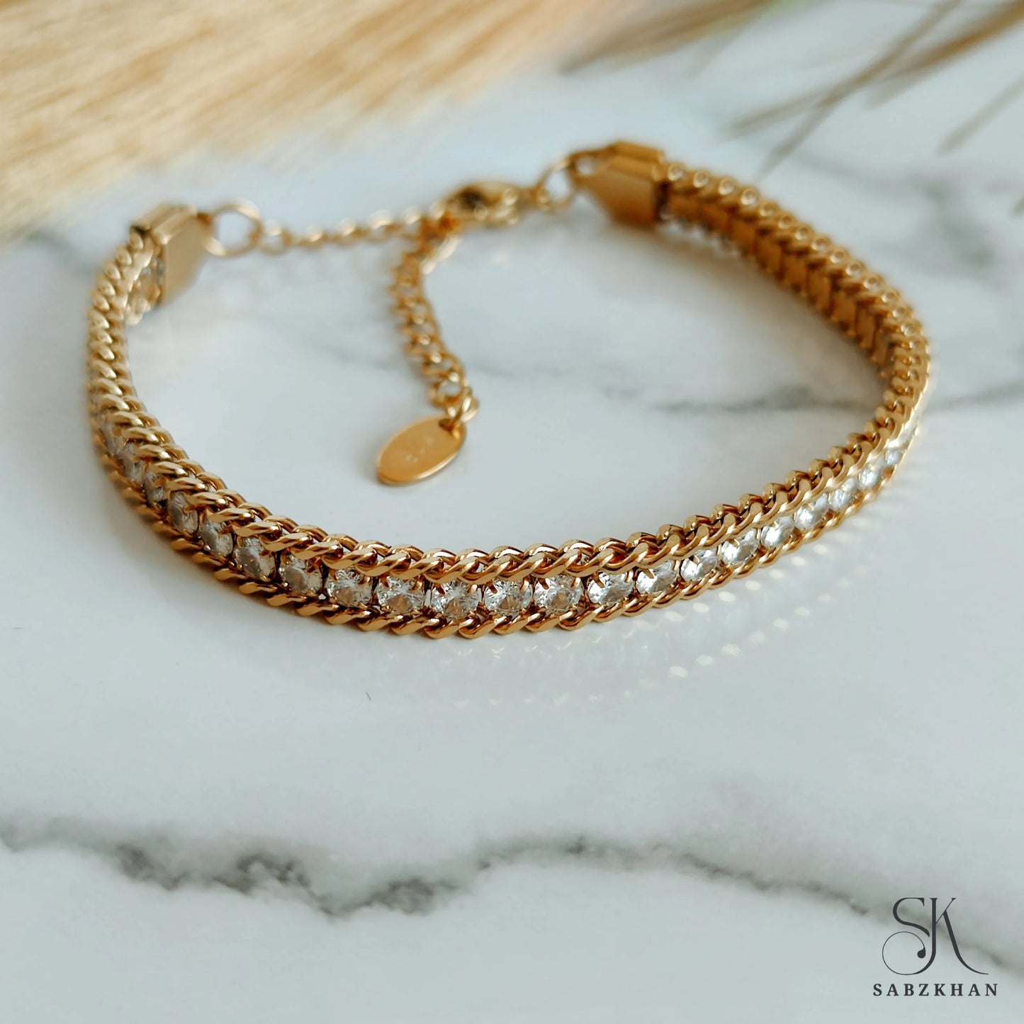 Zircon Braid Chain Bracelet- 18K Gold plated