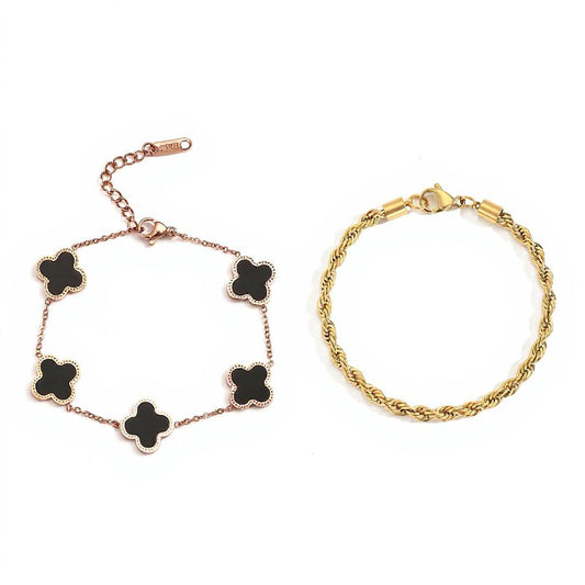 Rope and Clover Bracelets For Women Stainless Steel