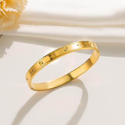 Stainless Steel Gold Four Leaf Clover Bracelet Woman Gold Plated Jewelry Bangle