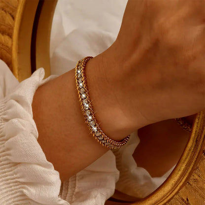 Zircon Braid Chain Bracelet- 18K Gold plated