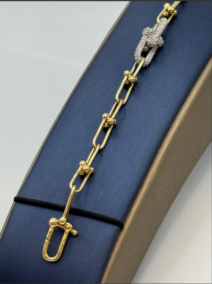 Tiffany HardWear Medium Link Bracelet in Yellow Gold with Diamonds