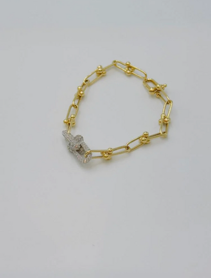 Tiffany HardWear Medium Link Bracelet in Yellow Gold with Diamonds