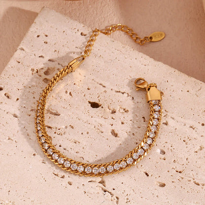 Zircon Braid Chain Bracelet- 18K Gold plated